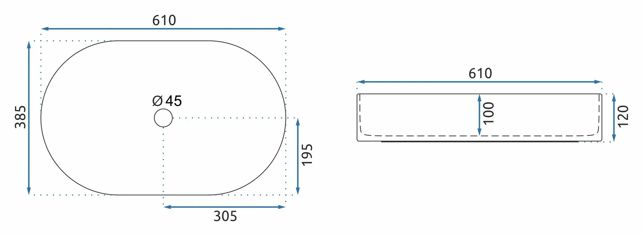 Lavoar baie cu montare pe blat 61 cm, alb mat, oval, Rea Nadia [6]
