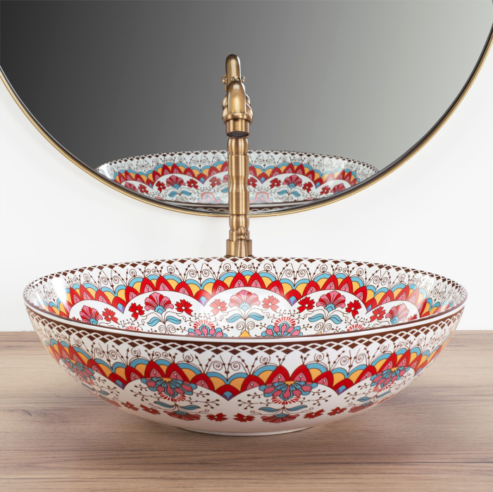 Lavoar cu montare pe blat din ceramica sanitara, cu model, rotund, Rea Peru [4]