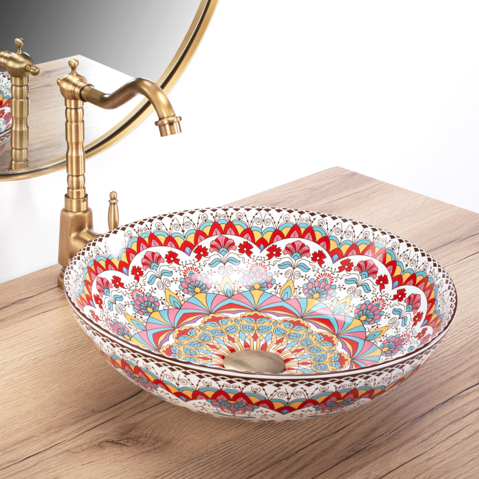Lavoar cu montare pe blat din ceramica sanitara, cu model, rotund, Rea Peru [2]
