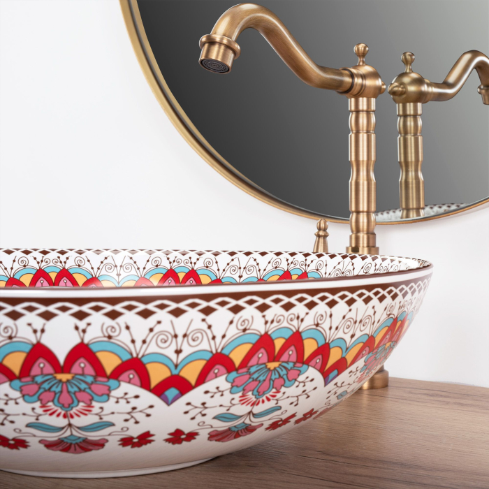 Lavoar cu montare pe blat din ceramica sanitara, cu model, rotund, Rea Peru [3]