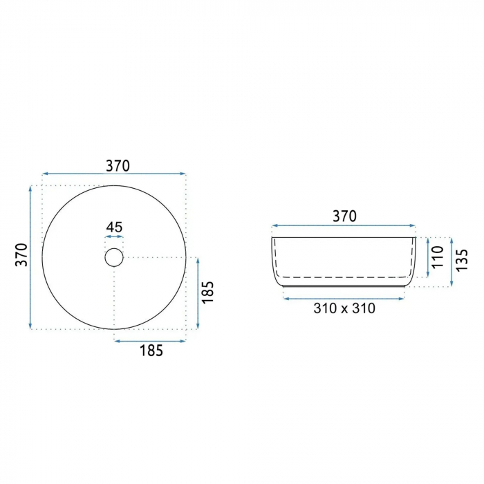 Lavoar pe blat rotund ceramică, verde mat, REA Sami  37x37 cm, Rea [4]