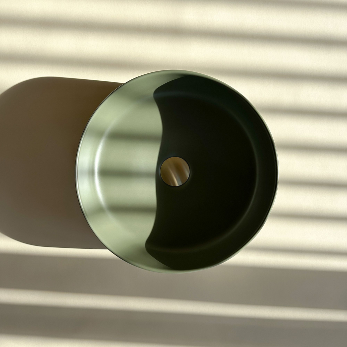 Lavoar pe blat rotund ceramică, verde mat, REA Sami  37x37 cm, Rea [3]