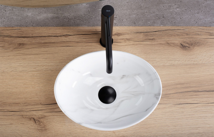 Lavoar pe blat imitatie piatra cu finisaj lucios, oval, Rea Sofia Mini [4]