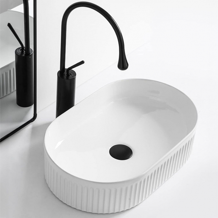 Lavoar pe blat alb lucios, oval 49 cm, cu riflaje 3D, Rea Vanda [3]