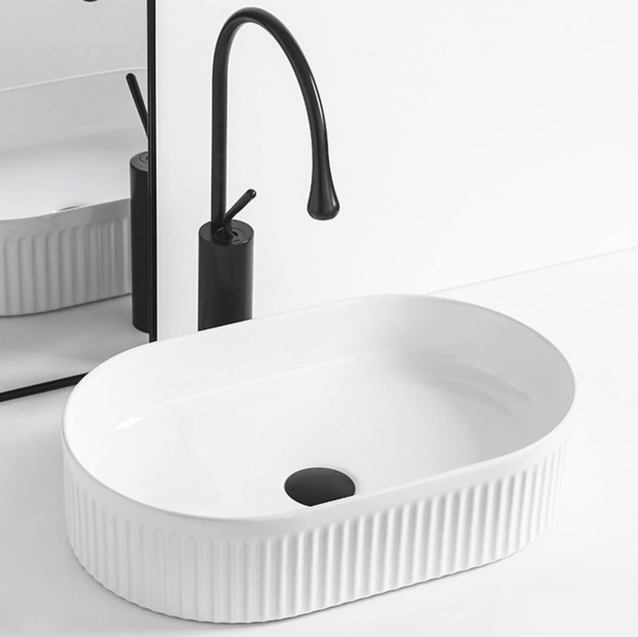 Lavoar pe blat alb lucios, oval 49 cm, cu riflaje 3D, Rea Vanda [2]