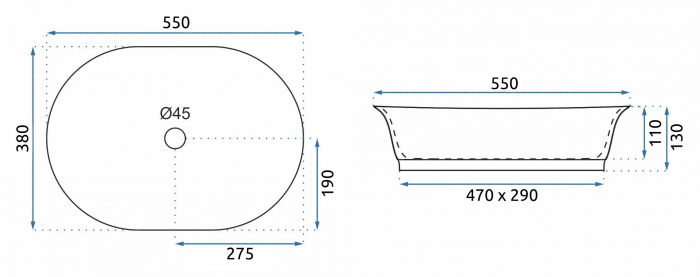 Lavoar pe blat oval, ceramică, finisaj cupru periat, REA Wilma, 55x38 cm [6]