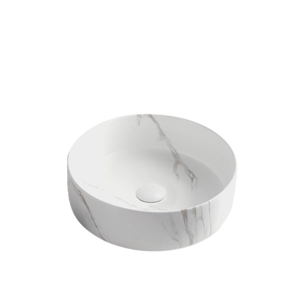 Set lavoar rotund cu efect marmura, Chloe Foglia, baterie inalta si oglinda rotunda cu iluminare LED si dezaburire [2]