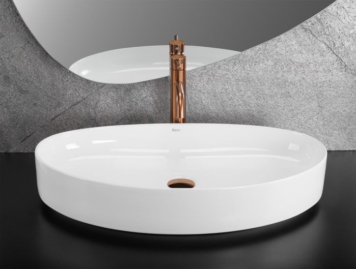 Lavoar cu montare pe blat 65 cm, oval, alb lucios, Rea Sabina [3]