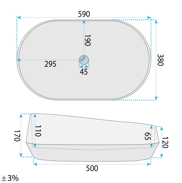 Lavoar baie 59x38 cm, oval, gri imitatie piatra, Rea Zoe [10]