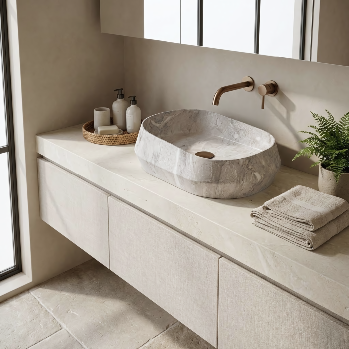 Lavoar baie 59x38 cm, oval, gri imitatie piatra, Rea Zoe [3]