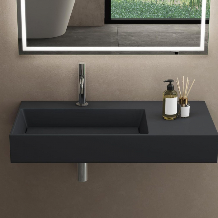 Lavoar gri mat 75 cm, montare pe blat sau suspendat, dreptunghiular, Rea Archi [4]
