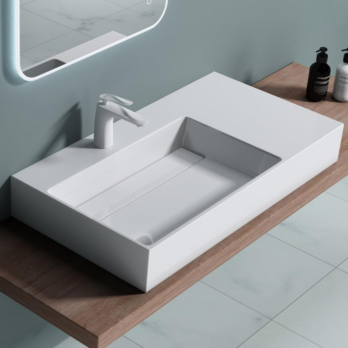 Lavoar alb lucios 75 cm, montare pe blat sau suspendat, dreptunghiular, Rea Archi [7]