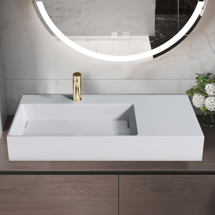 Lavoar alb lucios 75 cm, montare pe blat sau suspendat, dreptunghiular, Rea Archi [6]