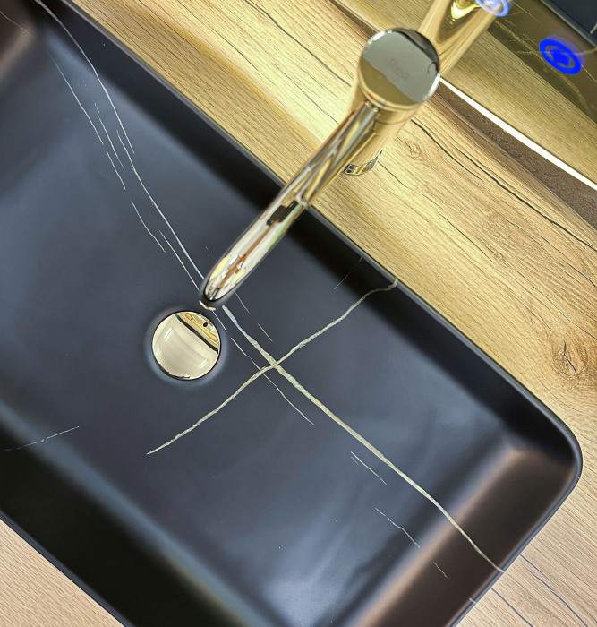 Lavoar dreptunghiular Rea Denis, negru cu aspect de piatră, 61,5 x 35 cm [2]