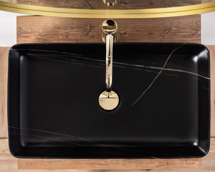 Lavoar dreptunghiular Rea Denis, negru cu aspect de piatră, 61,5 x 35 cm [6]