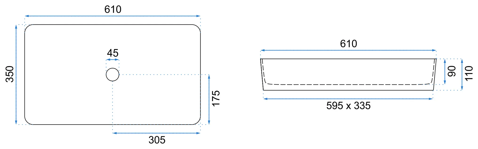 Lavoar dreptunghiular Rea Denis, ceramică negru mat, 61 x 35 cm [5]