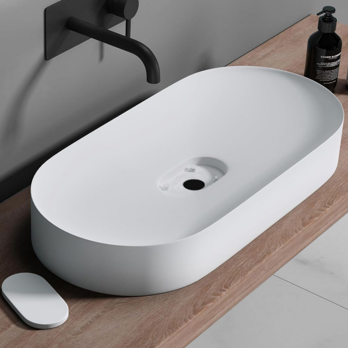 Lavoar din compozit pe blat alb, oval 71 cm, Rea Iris [4]