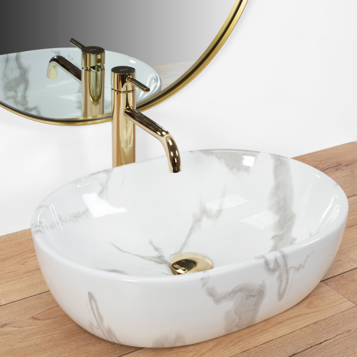 Lavoar cu montare pe blat 48x34 cm, imitatie piatra finisaj lucios, oval, Rea Amelia [2]