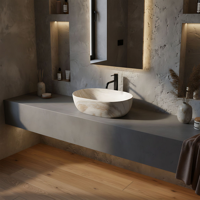 Lavoar oval Rea Amelia, finisaj imitatie piatra mat, 48 x 34.5 cm [5]