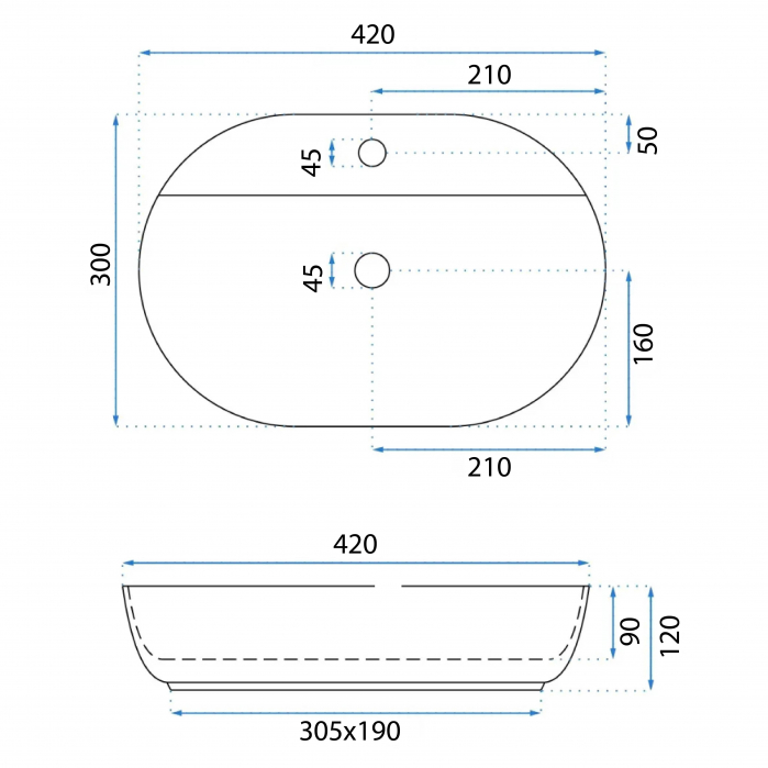 Lavoar pe blat alb lucios, oval 42cm, Rea Aura [6]