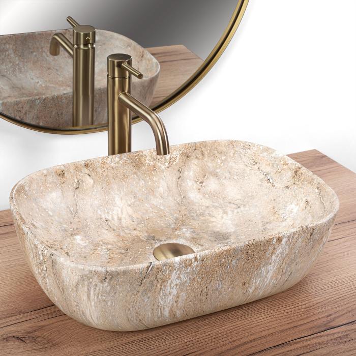 Lavoar cu montare pe blat 47 cm, imitatie piatra, Rea Belinda Savana [2]