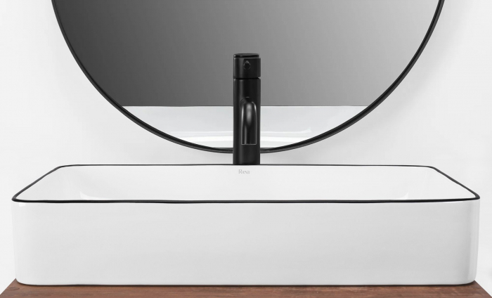 Lavoar dreptunghiular Rea Denis, alb/negru, ceramică sanitară lucioasă, 61,5 x 350 cm [3]