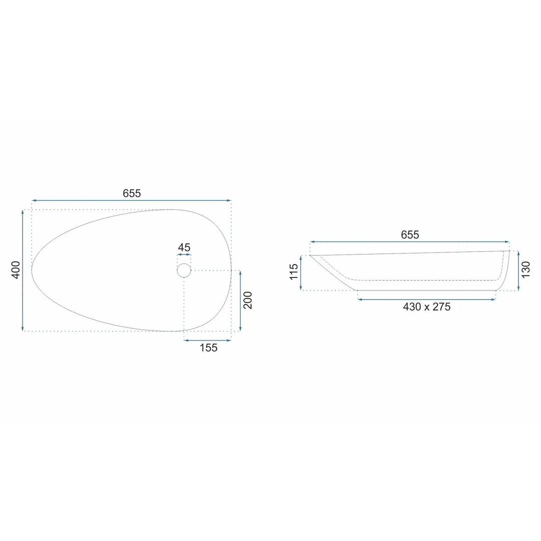 Lavoar pe blat 65 cm, imitatie piatra cu finisaj lucios, asimetric, Rea Greta [7]