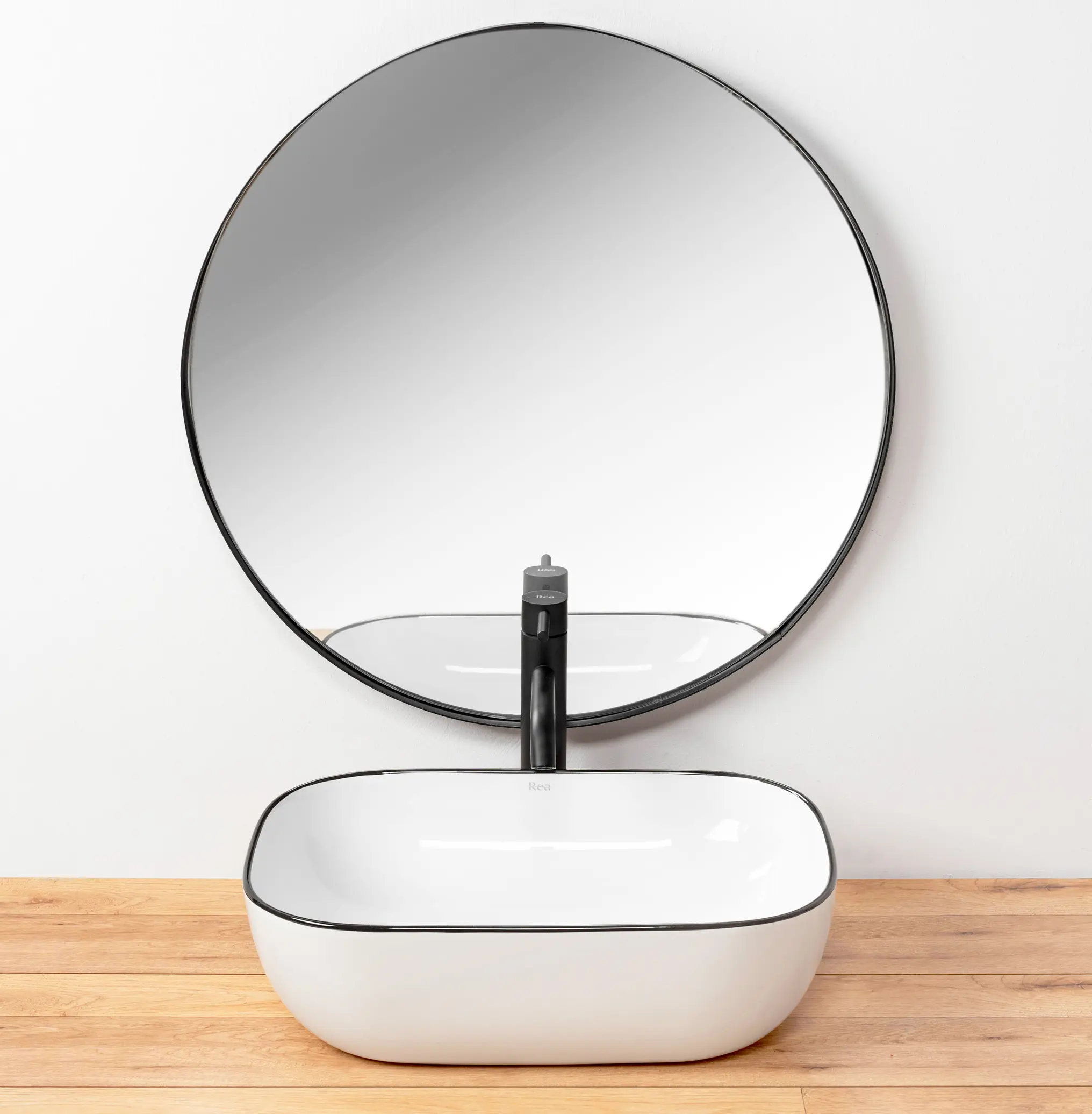 Lavoar dreptunghiular Rea Marbel, alb lucios cu contur negru, 46,5 x 33 cm [2]