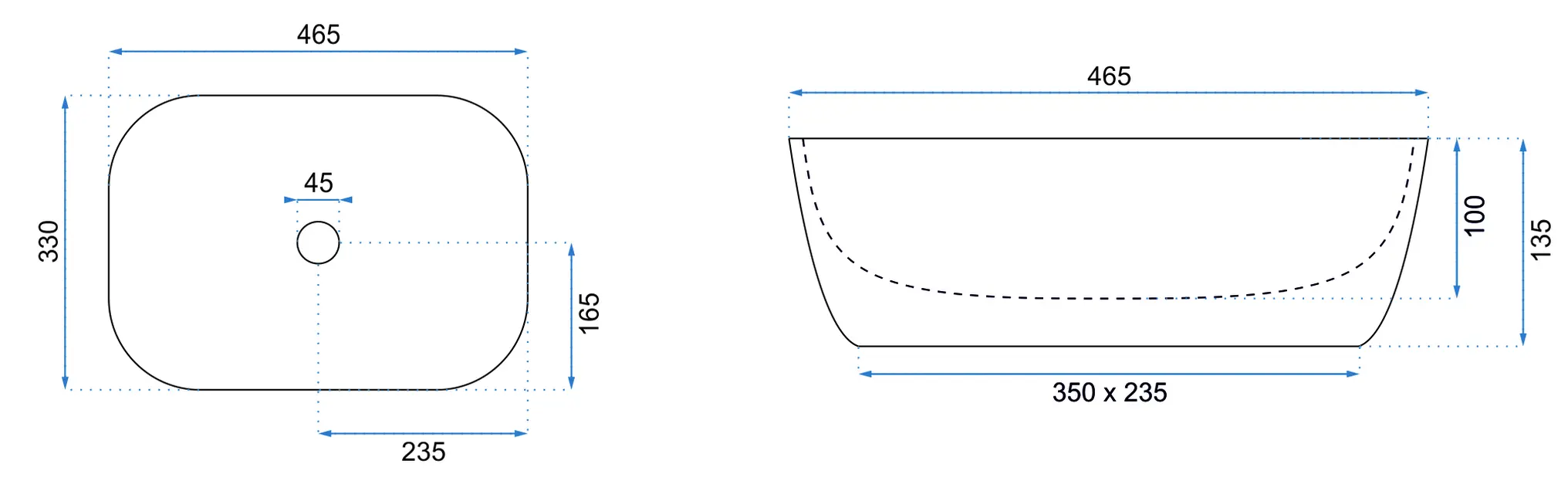 Lavoar dreptunghiular Rea Marbel, alb lucios cu contur negru, 46,5 x 33 cm [6]
