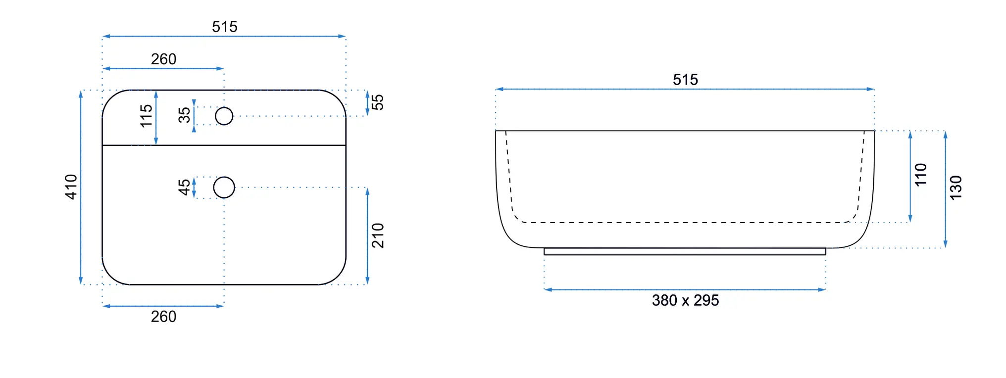 Lavoar dreptunghiular Rea Martina, alb lucios, 51,5 x 41 cm [5]