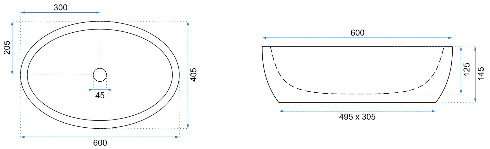 Lavoar oval Rea Melania, ceramică alb lucios, 60 x 40.5 cm [3]