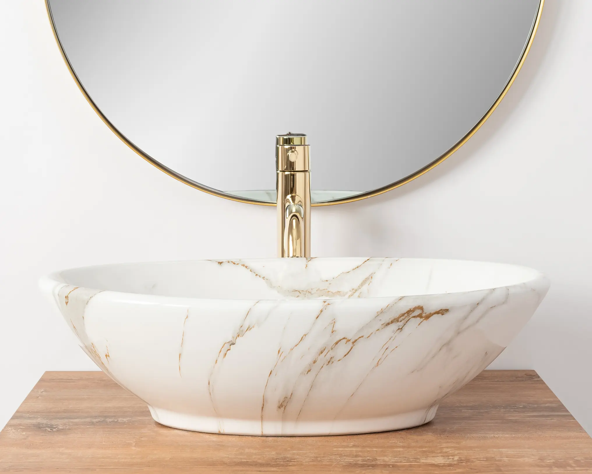 Lavoar oval REA Pamela, ceramică efect marmură, alb/auriu, 53 x 33 cm [2]