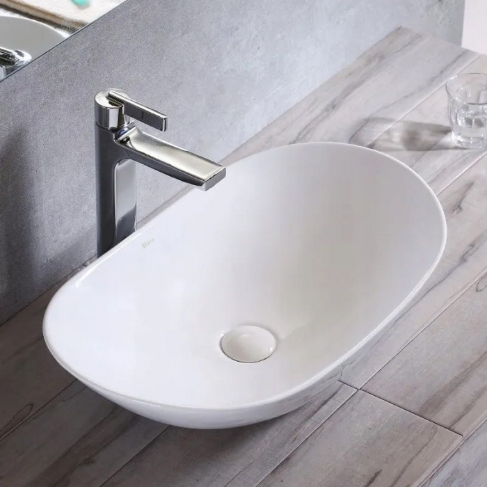 Lavoar baie pe blat Rea Royal 60, design oval, ceramica alba, lucios [3]