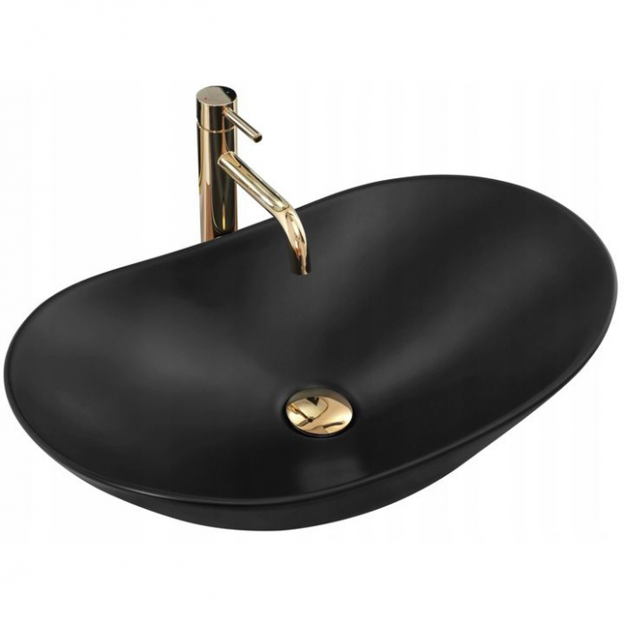 Lavoar pe blat oval, negru mat  60 cm, Rea Royal [6]