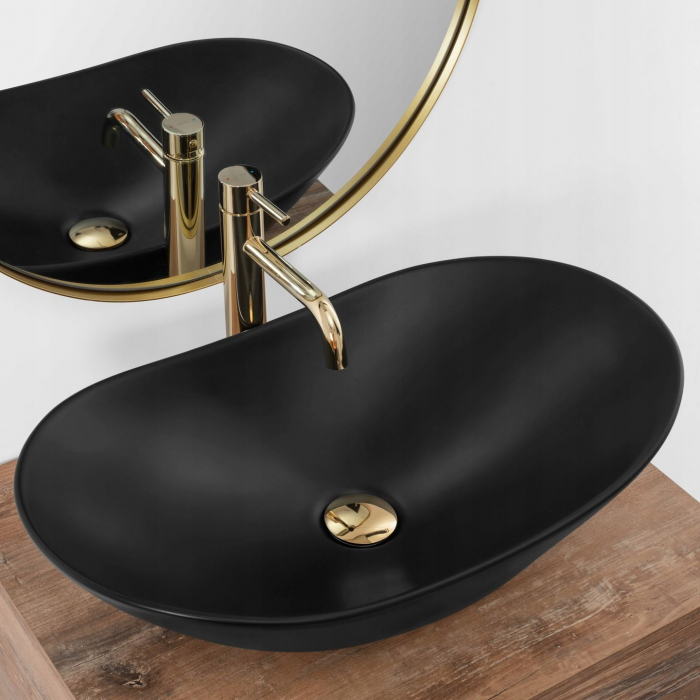 Lavoar pe blat oval, negru mat  60 cm, Rea Royal [2]