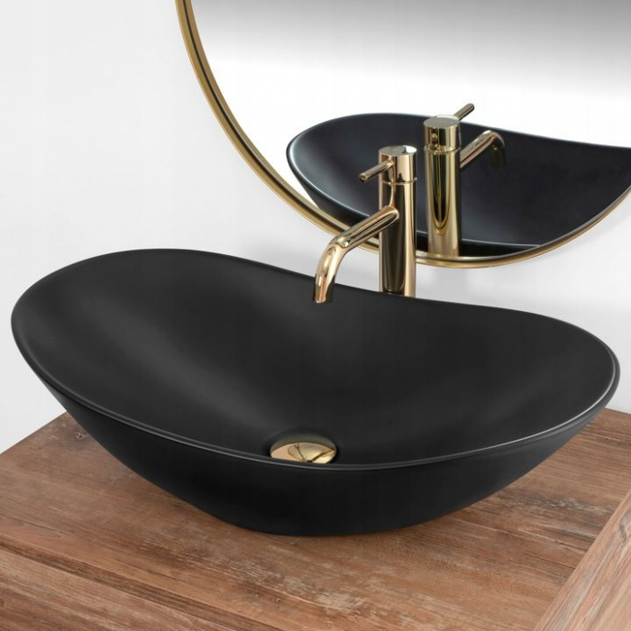 Lavoar pe blat oval, negru mat  60 cm, Rea Royal [5]