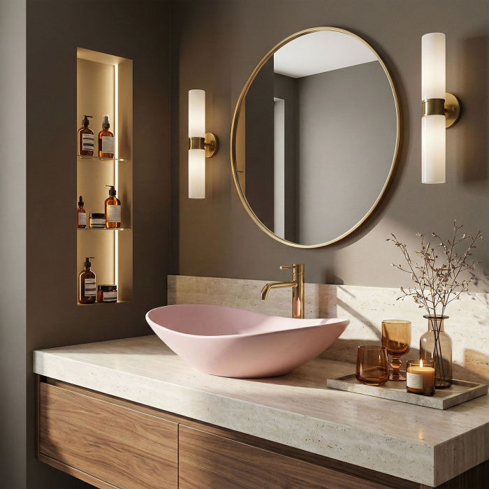 Lavoar pentru blat Rea Royal Powder Pink Matt [5]