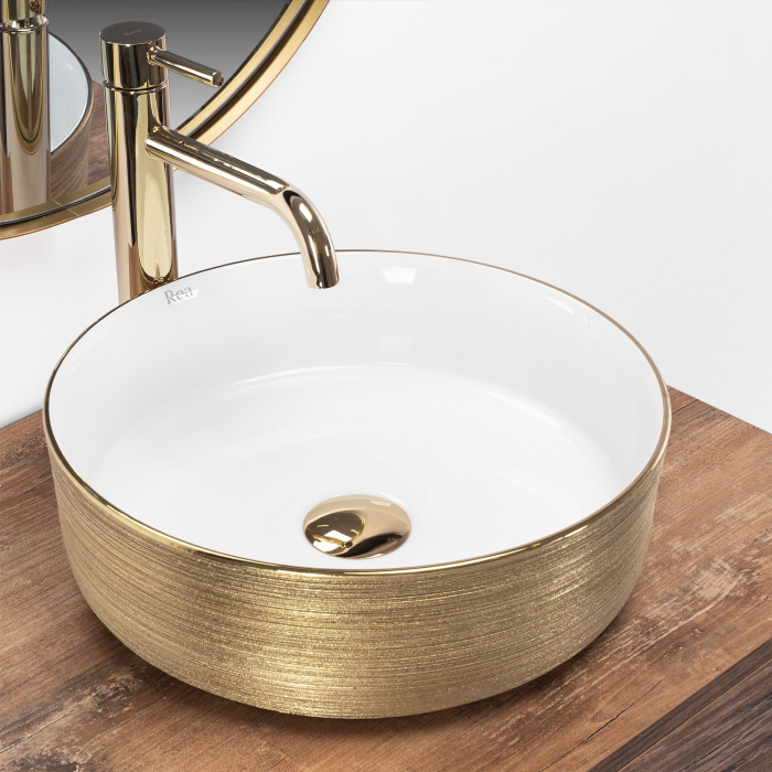Lavoar pentru blat Rea Sami White Brush Gold [2]