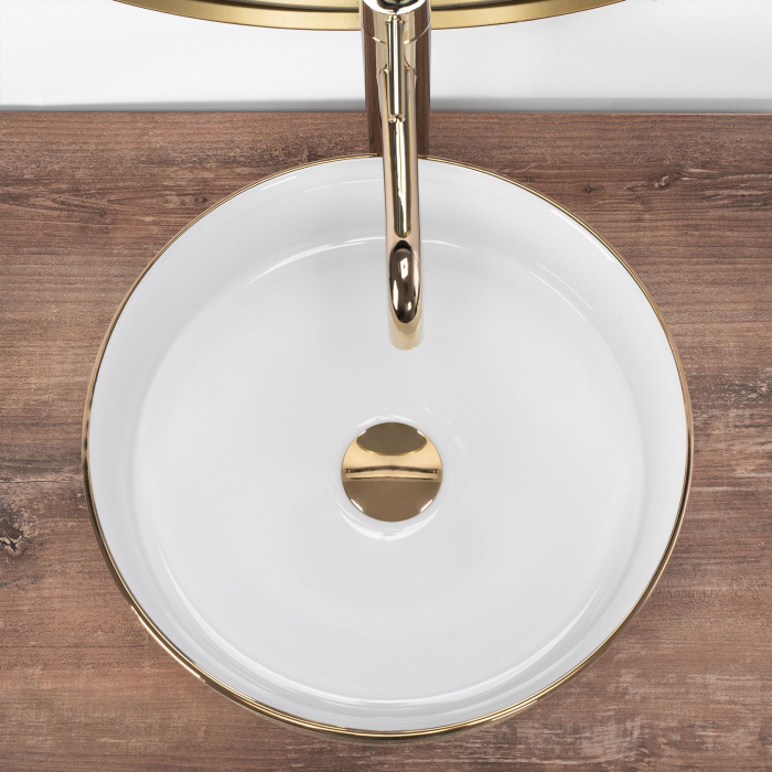Lavoar pentru blat Rea Sami White Brush Gold [4]