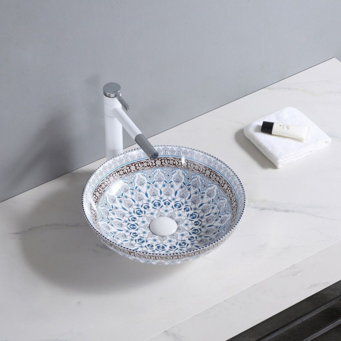 Lavoar rodund pe blat cu model 40x40 cm alb-albastru Rea Arte [2]