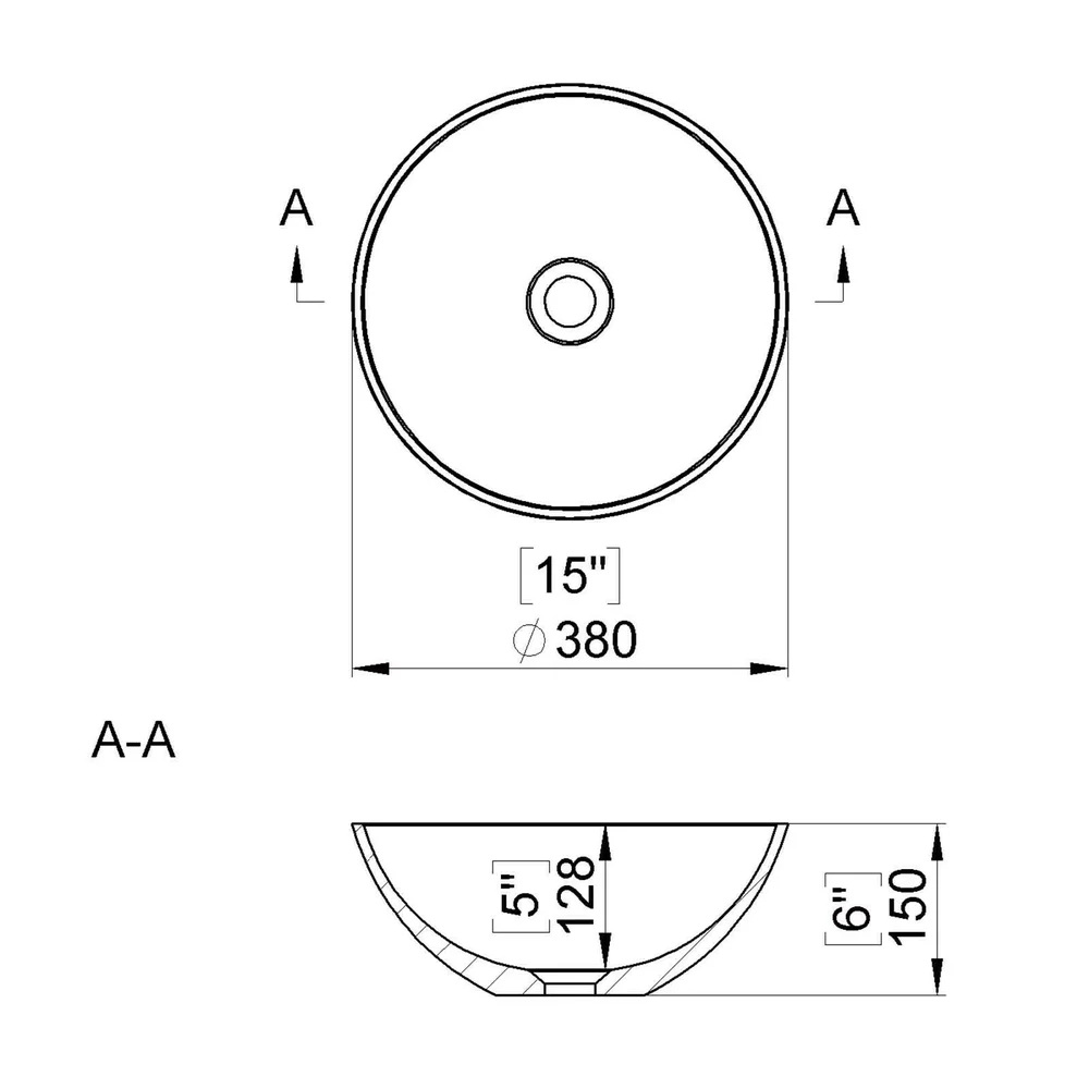 Lavoar rotund, 38x15 cm, pe blat, din compozit, alb lucios, Marmite Riga [2]