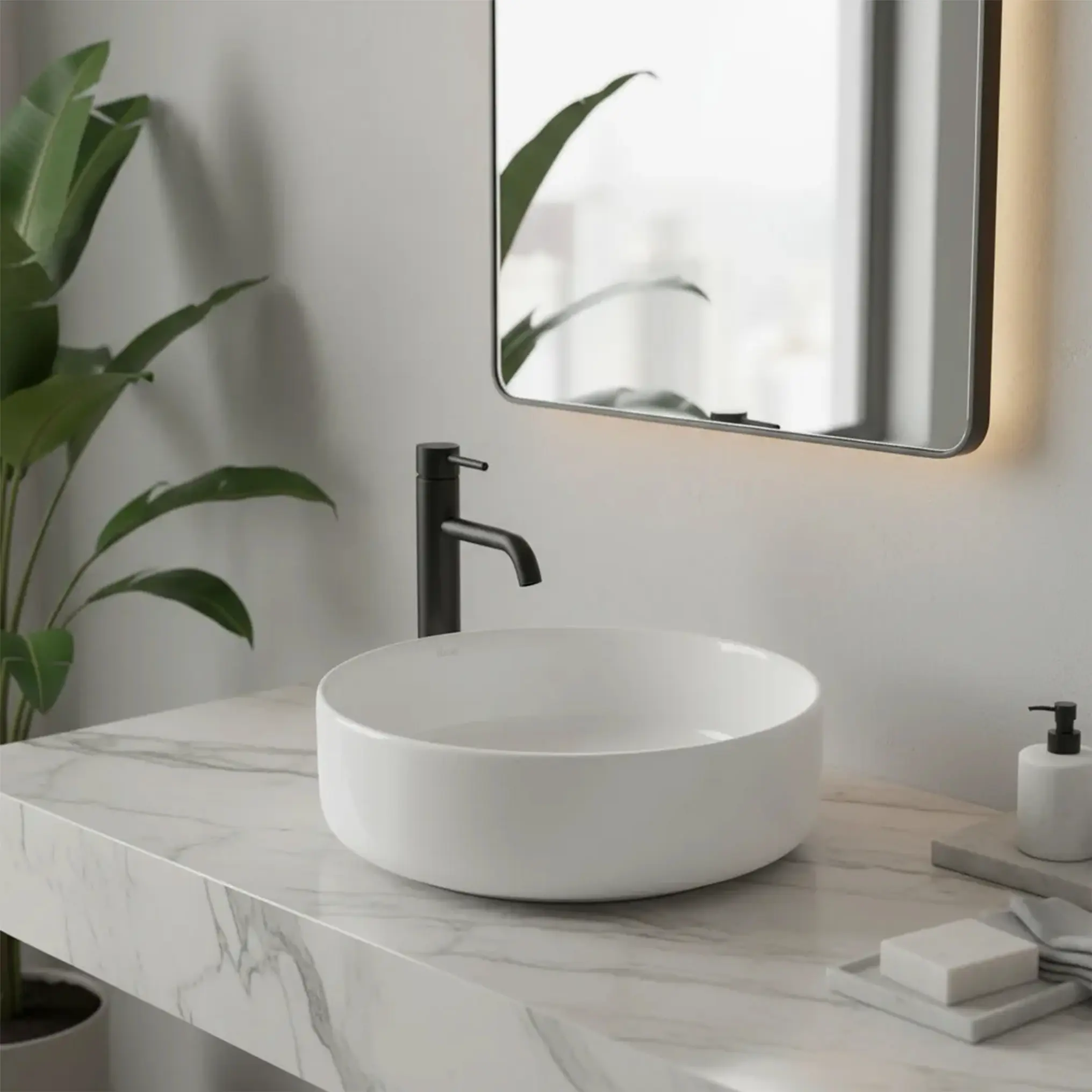 Lavoar rotund Rea Sami, alb lucios, 36 x 36 cm [5]