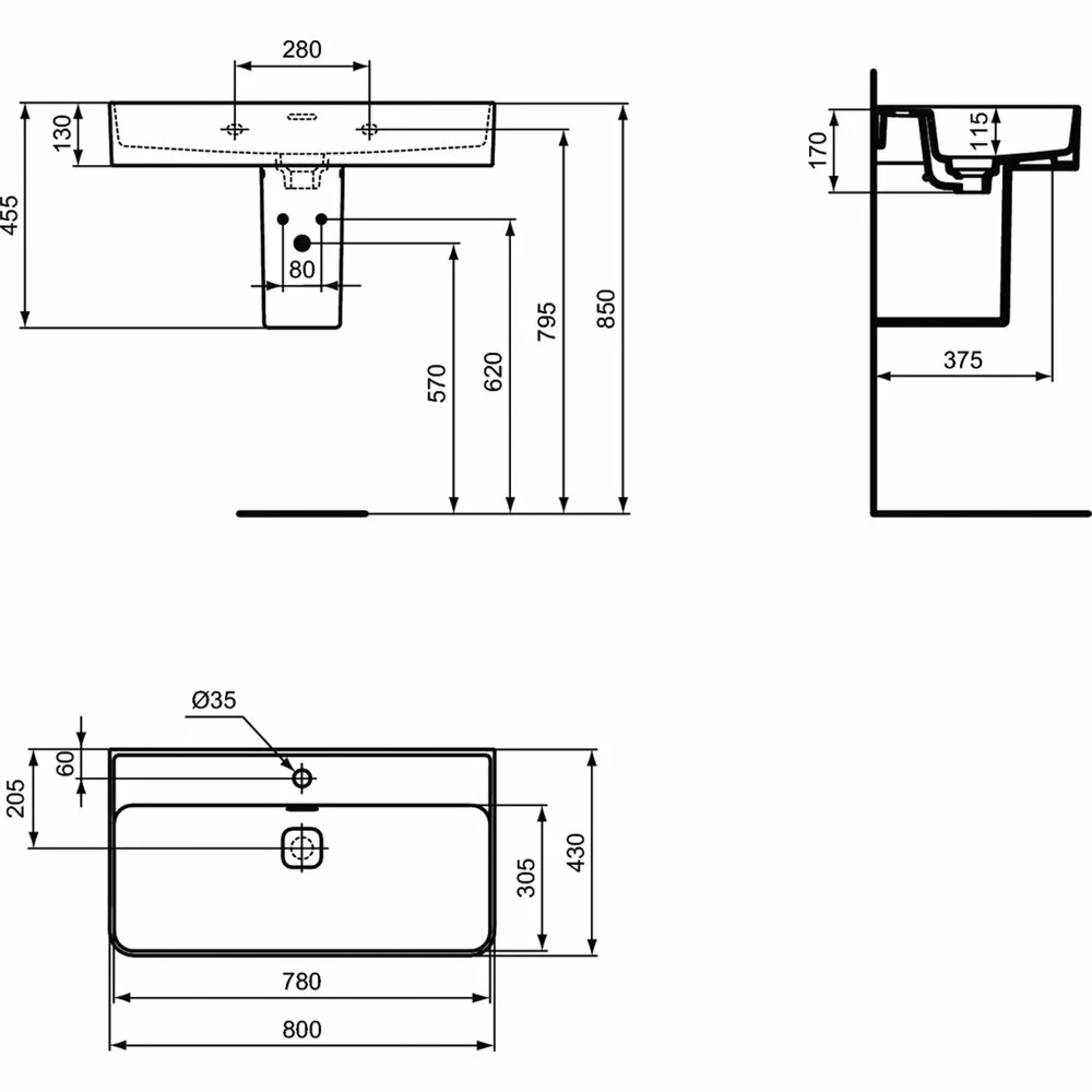Lavoar dreptunghiular, alb, 80x43 cm, montaj suspendat, Ideal Standard Strada II [2]