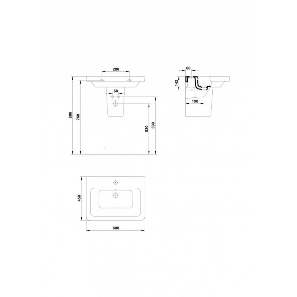 Lavoar suspendat alb 60 cm, dreptunghiular, Gala Street Square [3]