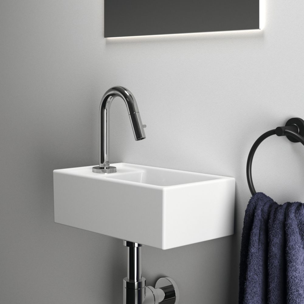 Lavoar suspendat alb 37 cm, dreptunghiular, orificiu baterie stanga, Ideal Standard Tempo [7]