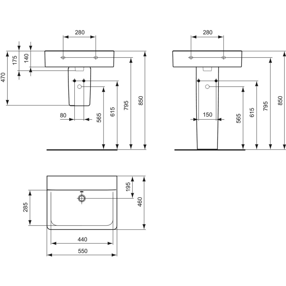 Lavoar suspendat alb 55 cm, dreptunghiular, cu preaplin, Ideal Standard Connect Cube [5]