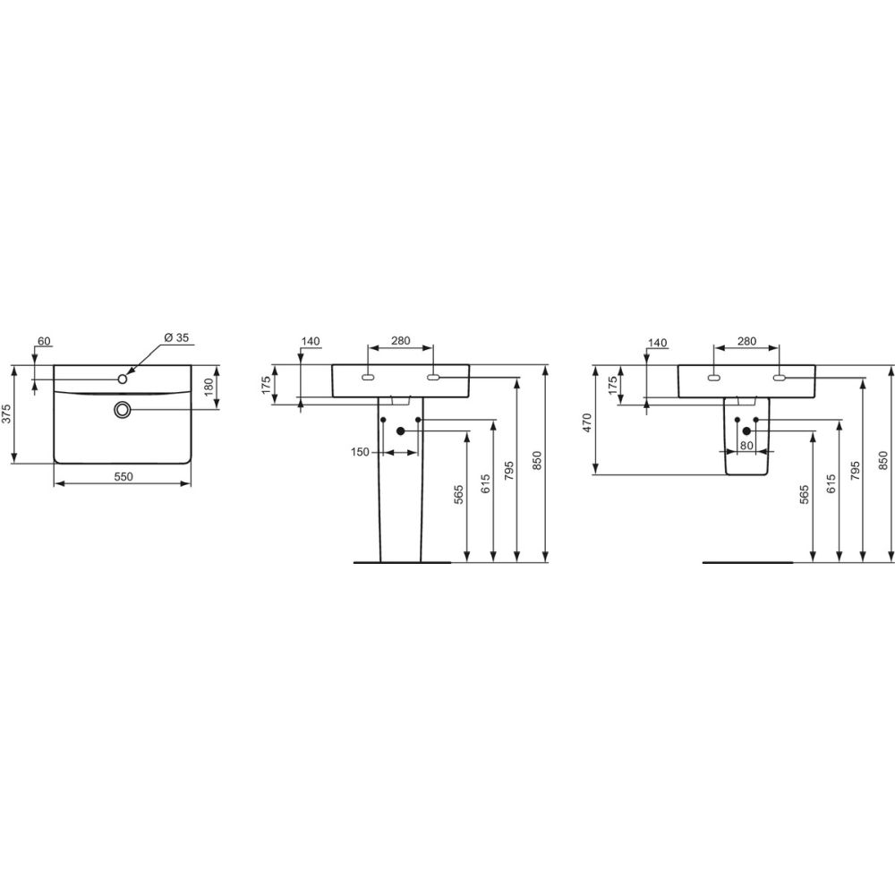 Lavoar suspendat alb 55 cm, orificiu baterie si preaplin, Ideal Standard Connect Space Cube [5]