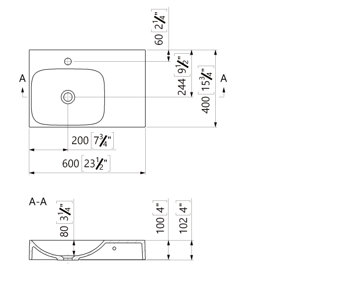 Lavoar suspendat, din compozit, 60x40x10.2 cm, alb lucios, Foglia Titan [2]