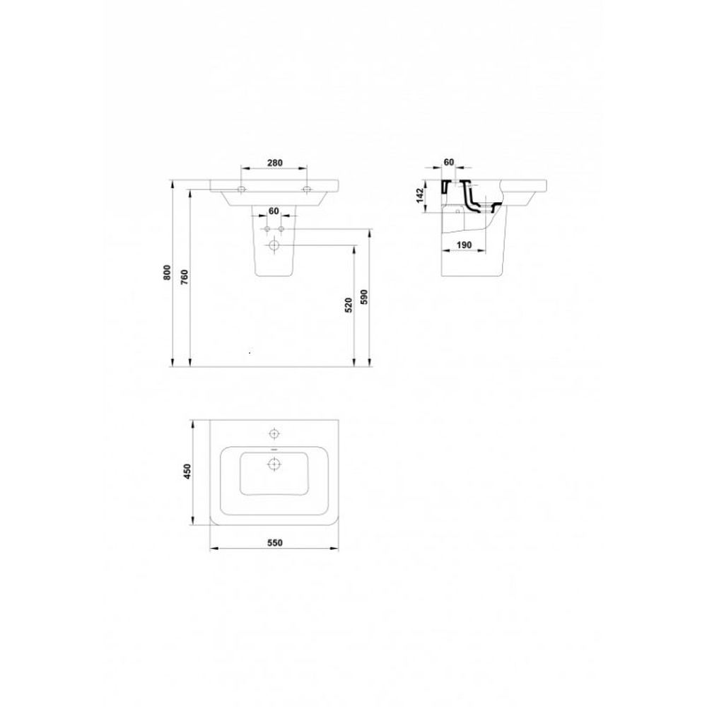 Lavoar suspendat alb 55 cm, dreptunghiular, Gala Street Square [3]