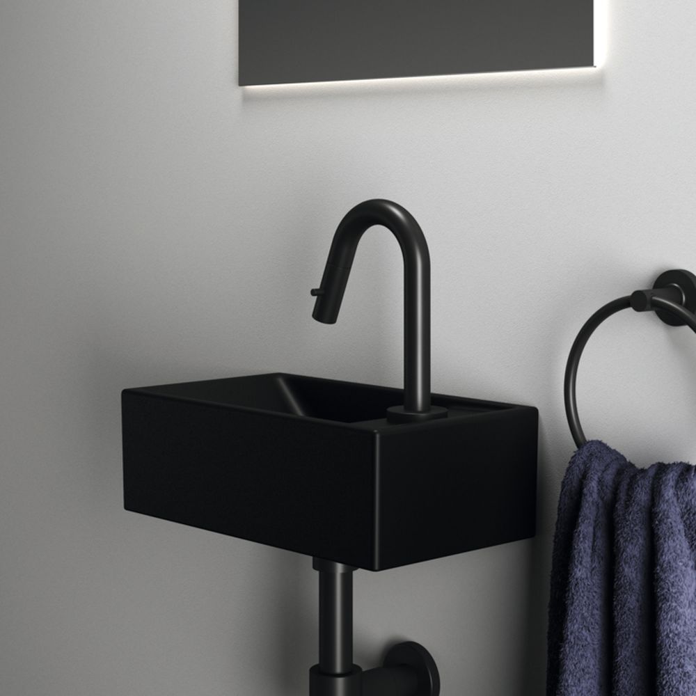 Lavoar suspendat negru mat 37 cm, dreptunghiular, orificiu baterie dreapta, Ideal Standard Tempo [8]